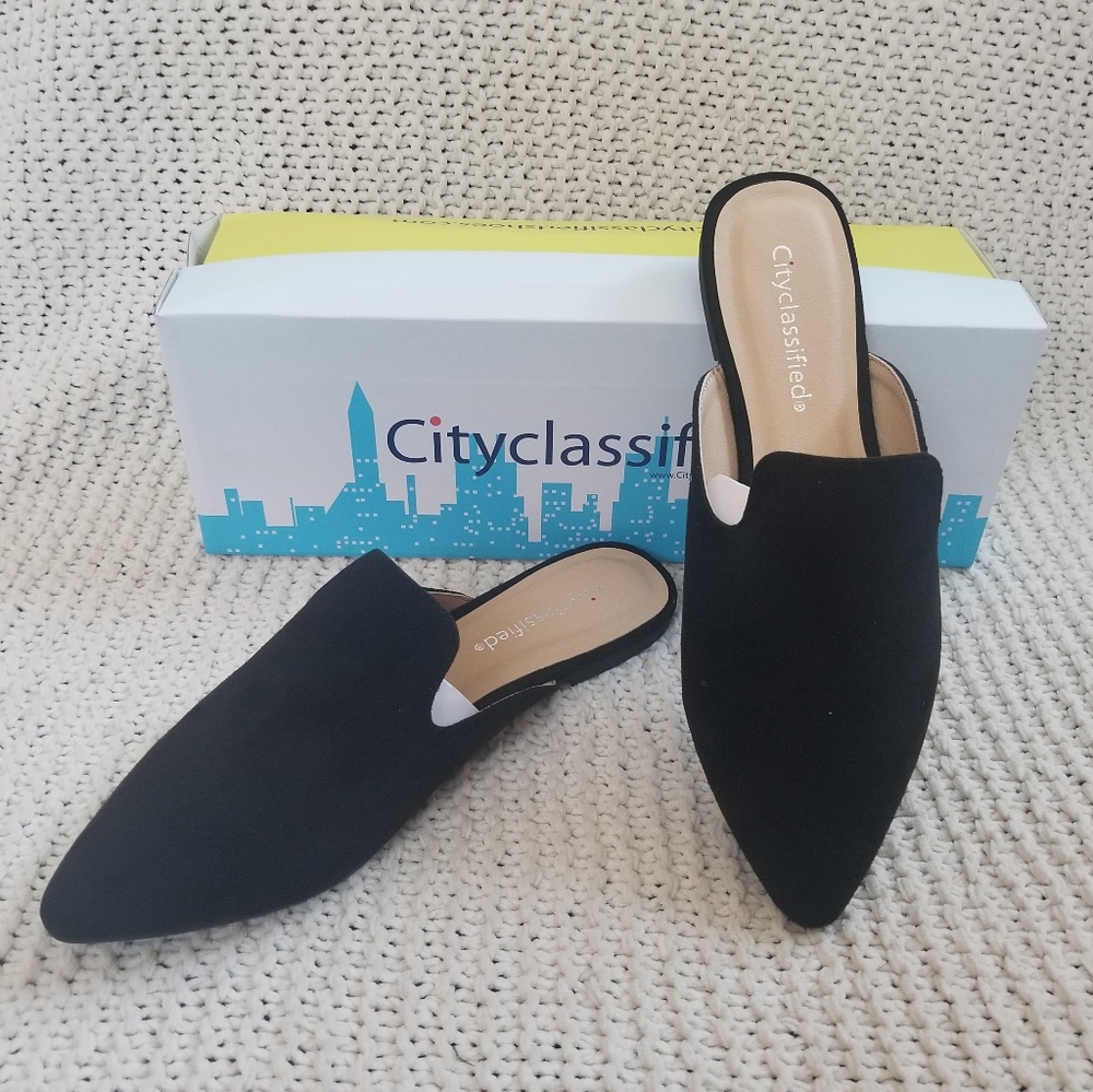 Vegan suede mules